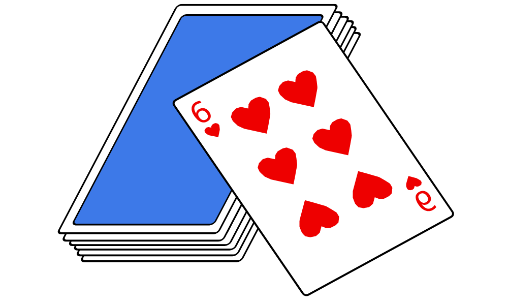 Bright red 6 of Hearts card with detailed heart symbols